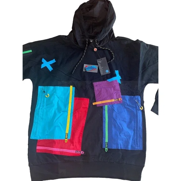 Cookies Mens Rainbow Color Block Patchwork Hooded Sweatshirt Hoodie Streetwear L - Picture 2 of 4